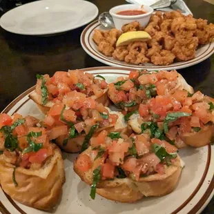Bruschetta and calamari