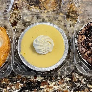 Lemon Meringue, key lime, triple chocolate single pies