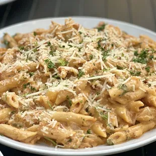 Penne pasta with creamy marinara sauce