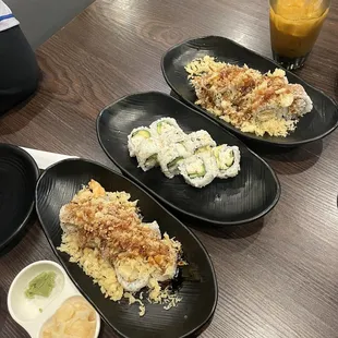 a variety of sushi dishes