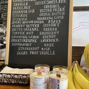 cafe menu of coffee flavors