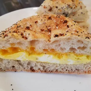 Egg and Cheddar on an Everything Philly Muffin