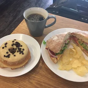 Roasted red pepper sandwich, banana chocolate chip donut, and a black coffee... my mouth is watering just remembering each one!!