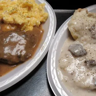 two plates of food on a tray