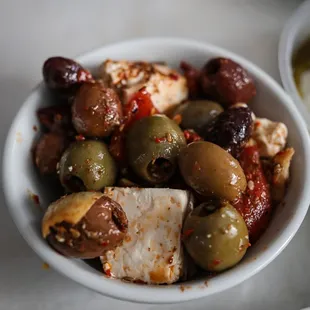 Marinated olives and feta