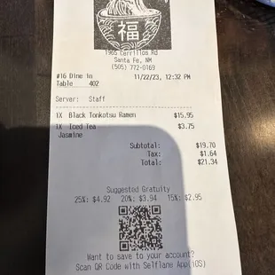 My tab... good place for a sit down meal! 11/22/2023