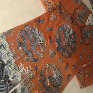 an orange and blue kimono