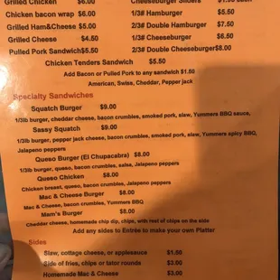 the price of the menu