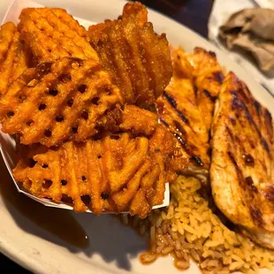 High Chicken with Sweet potato waffle fries
