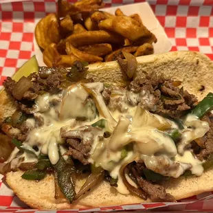 Philly Cheesesteak with curly fries