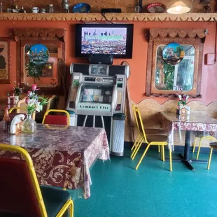 tables and chairs in a restaurant