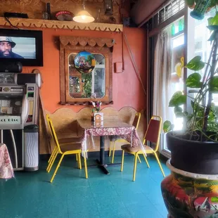 a woman sitting at a table