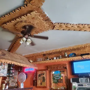 a ceiling with a ceiling fan