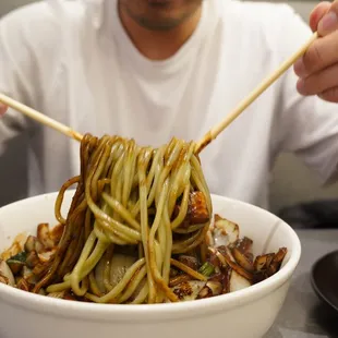 Vegetarian jjajangmyun (black bean noodles)