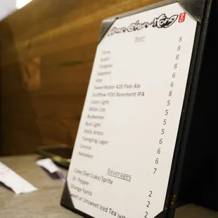 a menu on a table