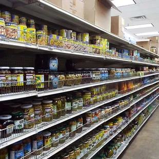 Aisle of pickles and condiments.