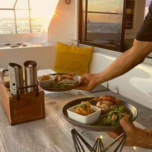 Sunset menus are a local fusion menu prepped aboard!