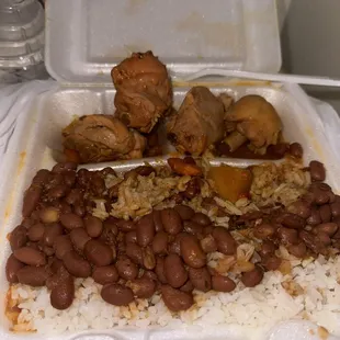 I got one beef empanada along with the rice and beans with stew chicken for 15+ dollars 4 little pieces of chicken an the rice wasn&apos;t done