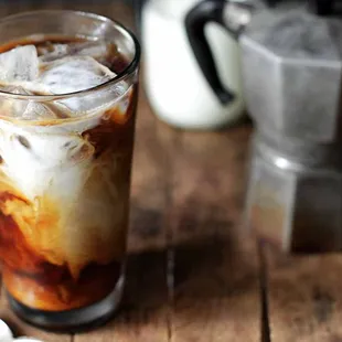 a glass of iced coffee