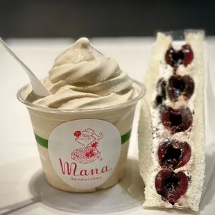 Kona coffee ice cream and cherry oreo cream sandwich