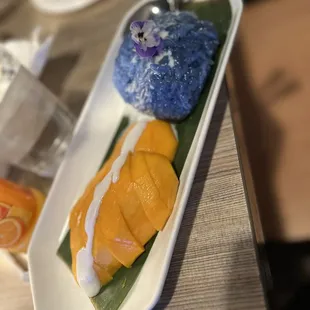 Mango Blue Pea Sticky Rice with Mango