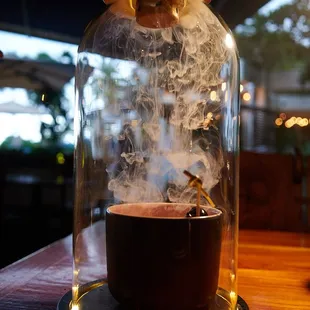 Wagyu washed old fashion (A5 Wagyu wasned Tottori whiskey, house made syrup, bitters) - smoking action