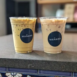 Left: iced golden eye, right: iced latte