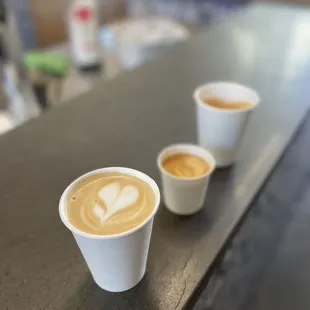 Cappuccino, espresso and cortado