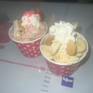 Top left: Strawberry shortcake. Bottom right: Banana pudding
