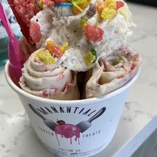 Pebbles and Bam Bam rolled ice cream