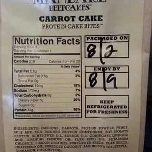 the nutritional label of the package