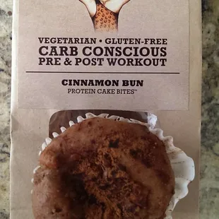 a bag of gluten free carb conscious pre - post workout cinnamon bun