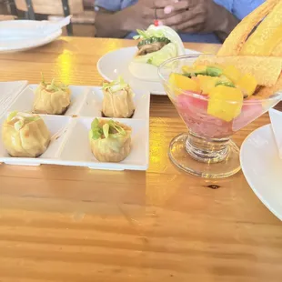 Shrimp shumai and tuna ceviche