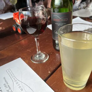 a glass of wine and a bottle of wine