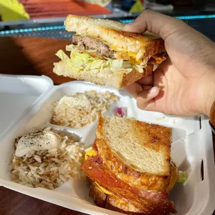 Sourdough Double Cheese Burger with Rice Pilaf