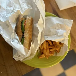 Roasted Chicken Banh Mi Sandwich and Cajun Fries (Side)
