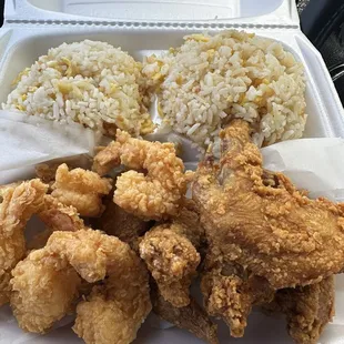 Crowd pleaser - wings &amp; butterfly shrimp with double fried rice