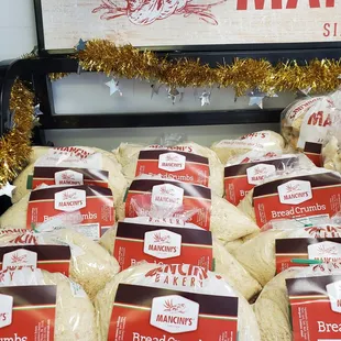 a display of bread rolls