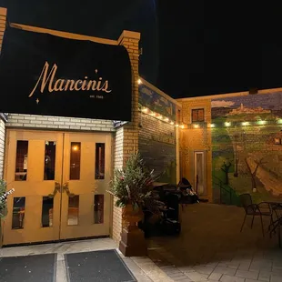 the front entrance at night