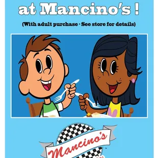 Back by Popular Demand - KIDS EAT FREE at Mancino's with the purchase of an adult meal.  Stop in or call 270-843-9790 for details!