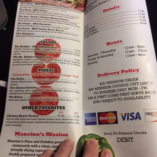 Back of menu