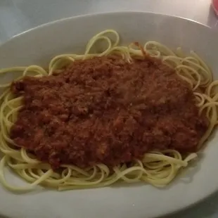 Linguine with meat sauce. $15.95