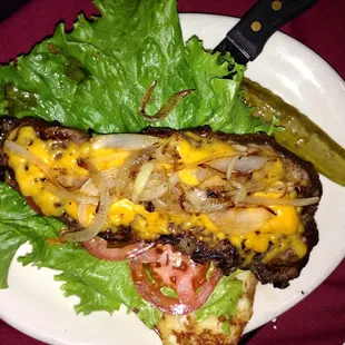 Bistro Steak Sandwich: New York Strip Steak with Grilled Onions, Cheddar (instead of Provolone) on a French Roll