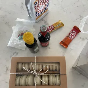 the contents of a macaron box