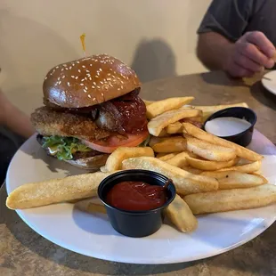 BBQ Bacon Cheddar Burger with Steak Fries