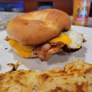 a bacon, egg, and cheese sandwich