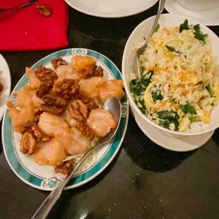 Sweet &amp; Sour Pork Loin, Walnut Shrimp, Fried Rice with Protein, Broccoli beef