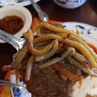 3/16/24.  Close-up of their beef chow mein!  4/5 stars.