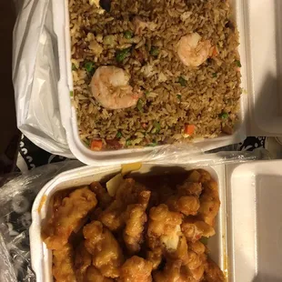 House fried rice &amp; sweet n&apos; sour chicken.