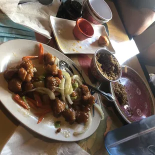 Honey sesame chicken with fried rice!